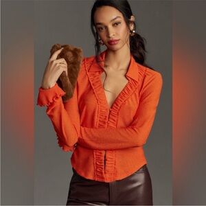 NEW NWT By Anthropologie Long-Sleeve Textured Buttondown Top Small